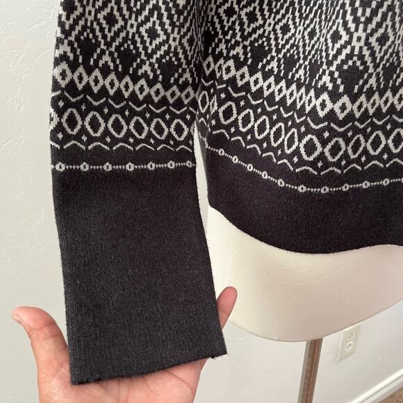 Joie Sweater Women's M Black Gray Ombré Fair Isle Nordic Mock Neck Knit Cozy NWT - Picture 6 of 10